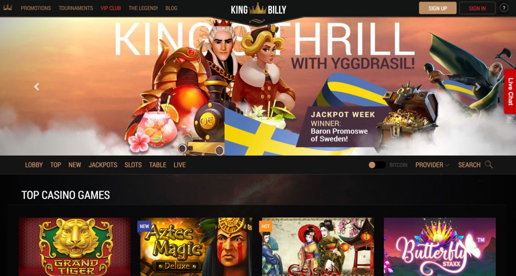 Screenshot av King Billy casino
